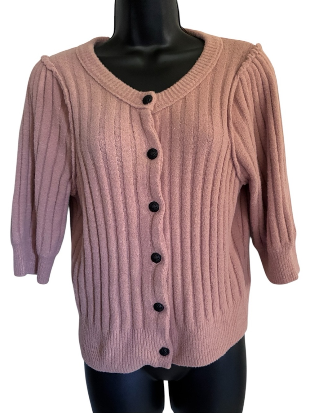 Free People Dusty Rose Ribbed Button-Front Boho Grannycore Cozy Cardigan Sz S